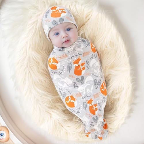 Galabloomer Newborn Swaddle Blanket with Beanie Set Gold Arrow
