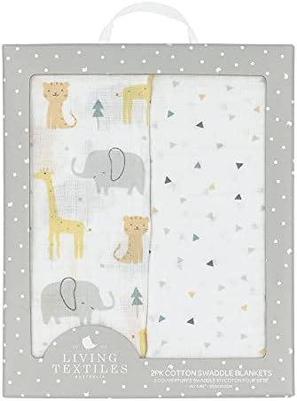Living Textiles Animal Parade Swaddle Blankets 2-Pack - Ultra Soft Cotton Muslin