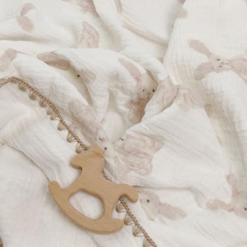 Gunnaicat Double Layered Cotton Baby Blanket Bunny 40x40 Inch Swaddling