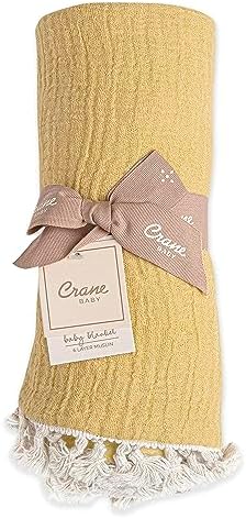 Crane Baby Muslin Swaddle Blanket 30 x 40 Ochre Yellow