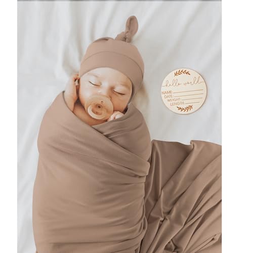 MairMore Baby Swaddle Blanket with Beanie Set Brown 1