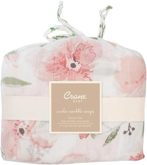 Crane Baby 100 Cotton Muslin Swaddle Blankets Pink Floral 47x47