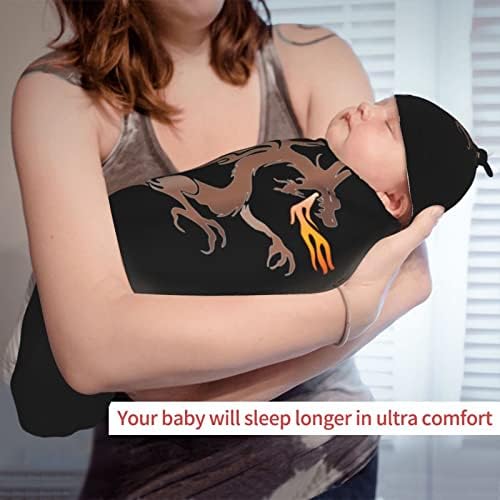 AuHomea Fire Angry Dragon Swaddle Blanket with Beanie Hat 1