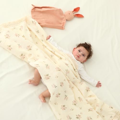 Insular Cotton Muslin Baby Blanket with Tassel 47 x 40 Pink Rose
