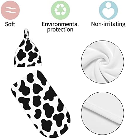 Norchzi Cow Print Swaddle Blanket Hat Set for Newborn Babies