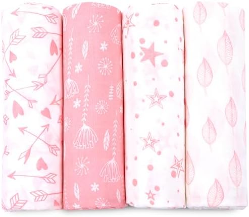 Bublo Baby Muslin Swaddle Blankets 4-Pack Pink