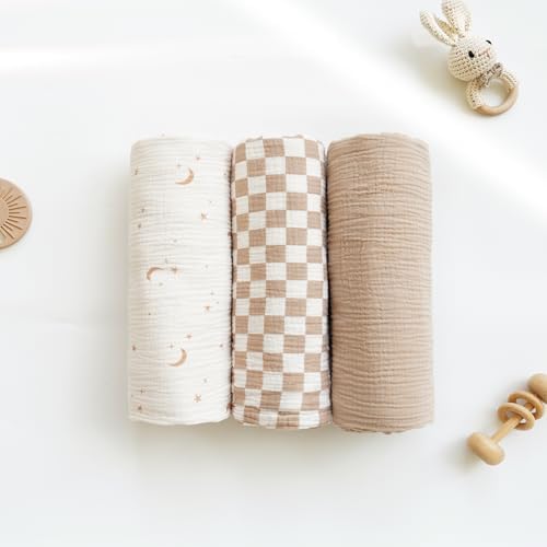 Konssy 3 Pack Muslin Swaddle Blankets for Newborn 1