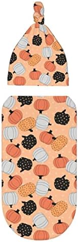 Halloween Pumpkin Swaddle Blanket with Beanie Hat for Newborns