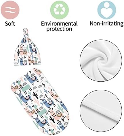 Osvbs Llama Baby Swaddle Blanket with Beanie Set