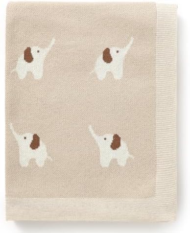 Hadetoto Soft Cotton Baby Blanket with Elephant Design - Camel 90 x 70cm