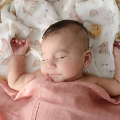 Papaya Kids Muslin Swaddle Blankets - 2 Pack Clouds Pink