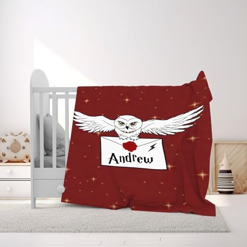 Zocoshi Personalized Wizard Owl Blanket Custom Name Letter Throw