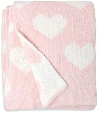 Living Textiles Pink Hearts Chenille Baby Blanket Reversible