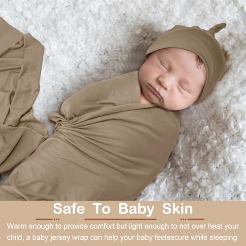 JaGely 2 Pack Baby Swaddle Blanket and Hat Set