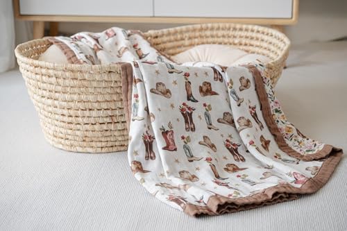 Little Jump Cowgirl Floral Highland Cow Muslin Blanket - 47 x 47