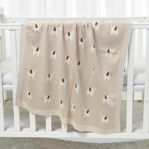 Hadetoto Soft Cotton Baby Blanket with Elephant Design - Camel 90 x 70cm