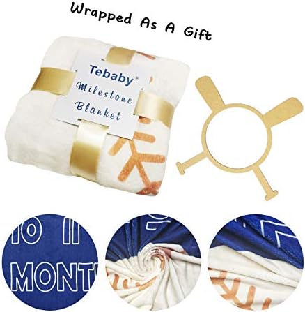 Tebaby Baby Milestone Blanket - 51x40 Inch Unisex Neutral Personalized Growth Chart