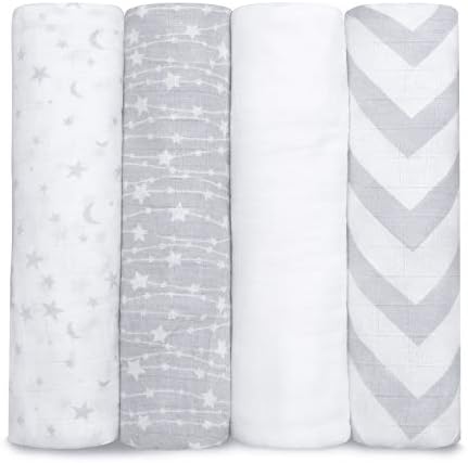 Comfy Cubs Muslin Swaddle Blankets Pack of 4 Grey