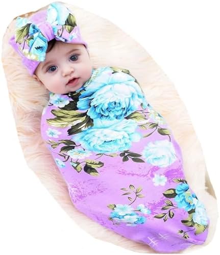 Galabloomer Newborn Baby Swaddle Blanket and Bow Set