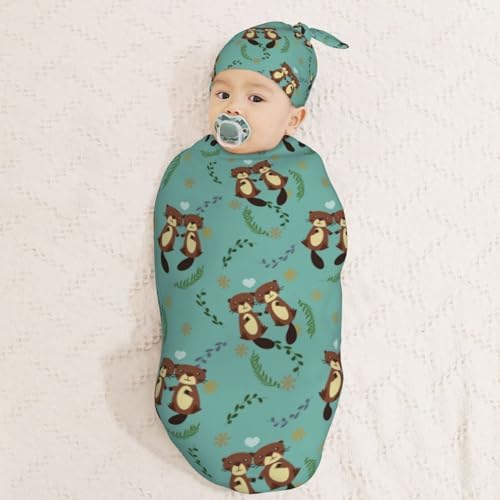 Muishi Cute Beaver Newborn Swaddle Blanket and Hat Set