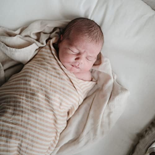 Mushie Muslin Baby Swaddle Blanket - Natural Stripe 100 Organic Cotton