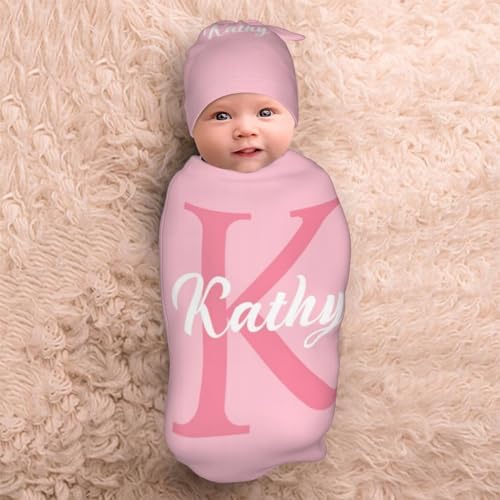 Personalized Pink Name Swaddle Set for Baby Girl or Boy