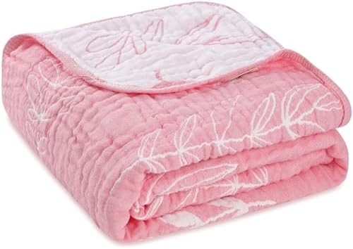 HardNok Ultra Soft Muslin Baby Blanket - 43 x 43 Leaf Floral Pink