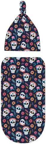 Muishi Sugar Skulls Flower Swaddle Blanket and Beanie Hat Set