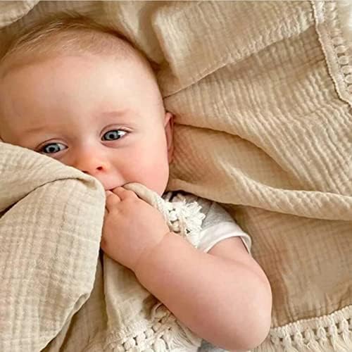 Insular Cotton Muslin Baby Blanket with Tassel 47x40 Khaki