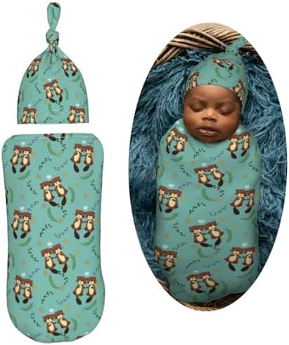 Muishi Cute Beaver Newborn Swaddle Blanket and Hat Set