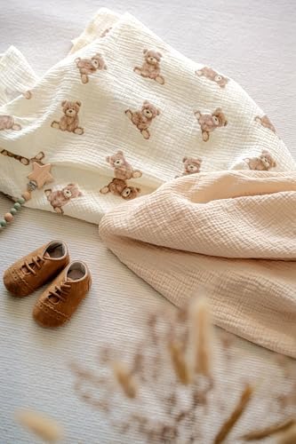 Little Jump 2-Pack Muslin Swaddle Blankets - Boho Teddy Bear Design