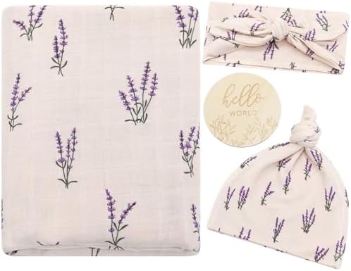 LifeTree Muslin Swaddle Blanket Set with Lavender Pattern