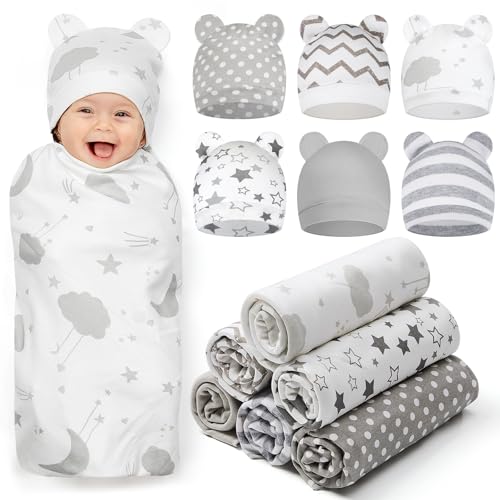 Ramede 6 Pack Cotton Baby Swaddles with Hats