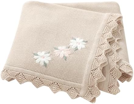 LAWKUL Beige Floral Swaddling Blanket 40x30 Infant Blanket