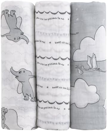 NoJo Disney Dumbo 3 Piece Muslin Swaddle Blanket Set