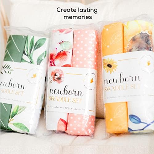 First Landings Newborn Swaddle Set - 36 x 36 with Matching Headbands