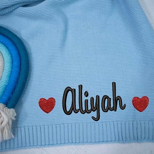 NAZENTI Personalized Knit Baby Blanket with Embroidered Name 1