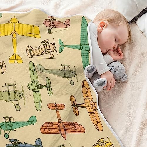 Pigsaly Vintage Airplane Baby Blanket 30x40in