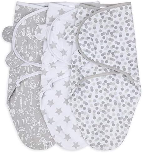 The Peanutshell Swaddle Blankets 3 Pack Grey Safari Stars