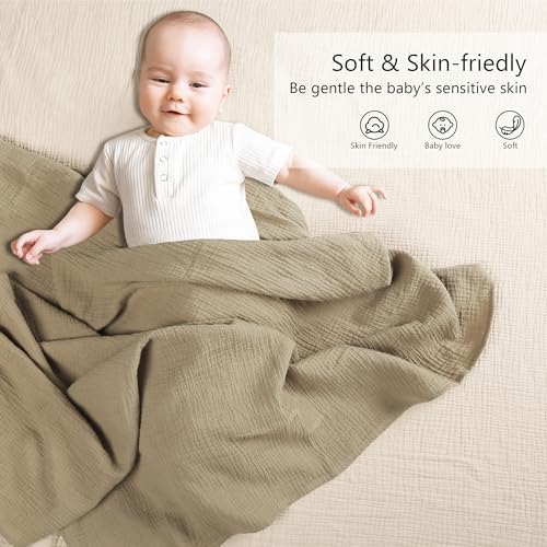 Susurration 100 Cotton Muslin Swaddle Blanket 40x40in Olive Green