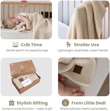 Little Dedi 100 Organic Cotton Baby Blanket - 30x40 Neutral Earth Ivory