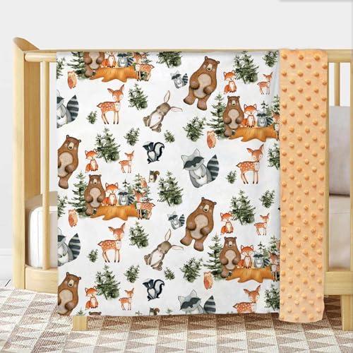 Buerhanerry Woodland Animal Baby Blanket 30x40 Soft Minky with Double Layer Dotted Backing