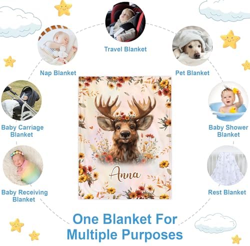 Hyturtle Personalized Moose Blanket - Custom Name Baby Fleece Throw