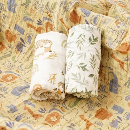 CoolaPeach Muslin Swaddle Blankets 3 Pack Jungle Pattern