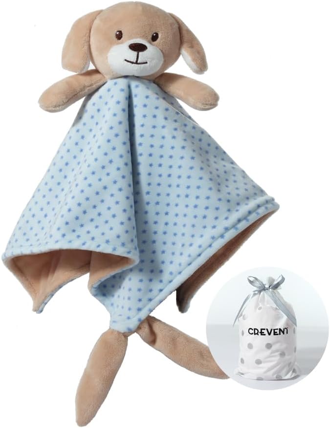 CREVENT Soft Plush Security Blanket Blue Dog