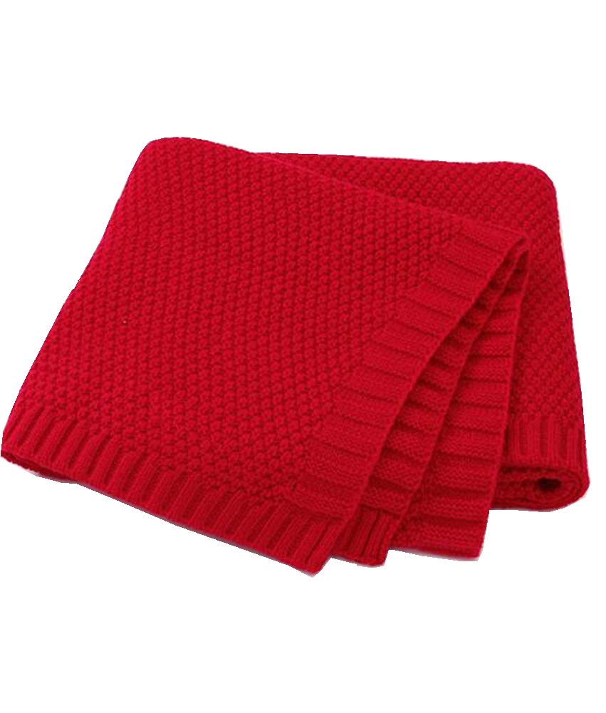 Cotton Knitted Baby Blanket for Newborns Red