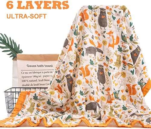Forest Animals Toddler Blanket - 6 Layers Breathable Muslin Cotton Baby Quilt