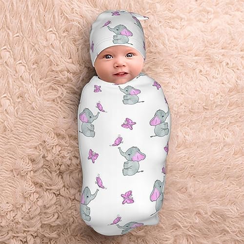 WELBB Newborn Swaddle Blanket Hat Set