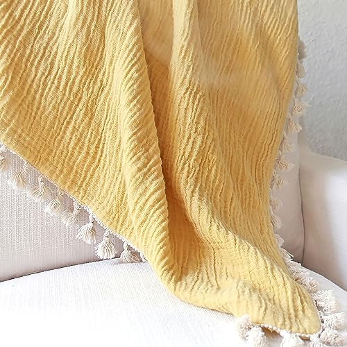 Crane Baby Muslin Swaddle Blanket 30 x 40 Ochre Yellow