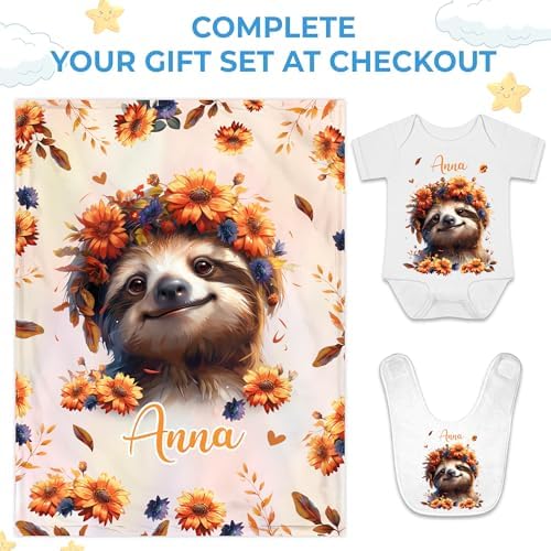 Hyturtle Personalized Sloth Baby Blanket with Custom Name